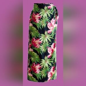 Ilyse Hart VTG 80s 90s Hawaiian Beachy Floral Print Wrap Maxi Skirt Sarong XL 16